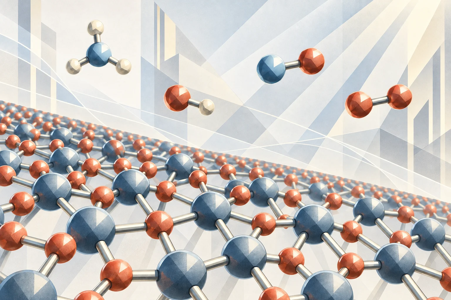 Art Deco–Cubist artwork of molecular-scale electrochemical structure and transport